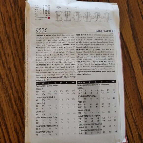 90s Vogue Pattern 9576 Toddler Girls A Line Dress Above Knee Princess 2 3 4 - Picture 3 of 3